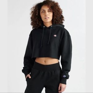 Champion Women's Reverse Weave Cropped Cut-Off Hoodie, Black, XS